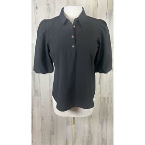Chico’s Size 0.5 or 6 Black Polo Blouse 3/4 Balloon‎ Sleeve